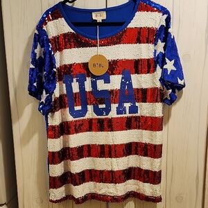 BiBi American Flag Sequin Top XL